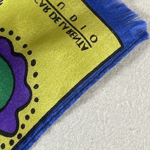 Oscar De La Renta 100% Silk Scarf Vtg Vivid Bright Pattern Blue Purple Green - Picture 9 of 12